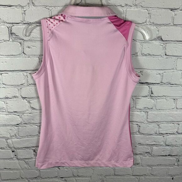 Nike Women’s Sleeveless Polo Shirt Tour Performance Dri-Fit Pink & Polka Dots XS - Picture 2 of 9